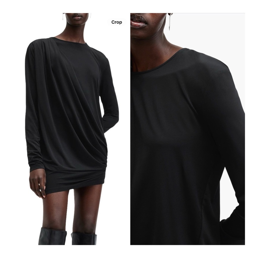 AllSaints Black Draped Long-Sleeve Mini Dress - Picture 2 of 8